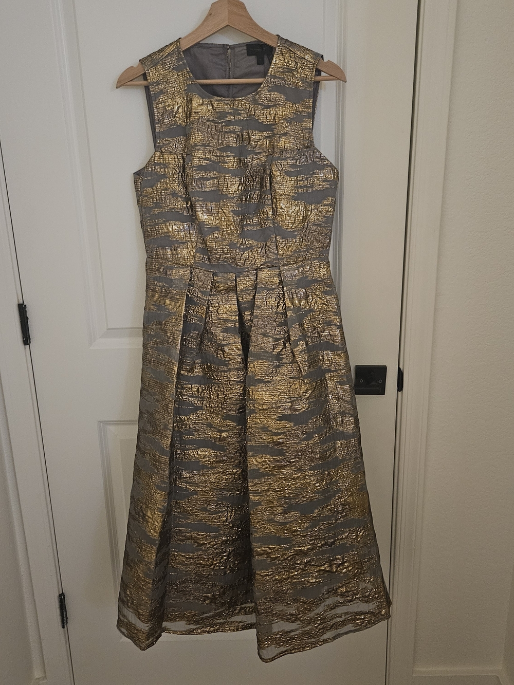 Donna Karan Gold and Gray Sleeveless Midi Dress